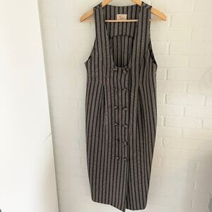Vintage 60s 70s Blazer dress Maxi Jumper Double breasted Blacl Cream Stripes M